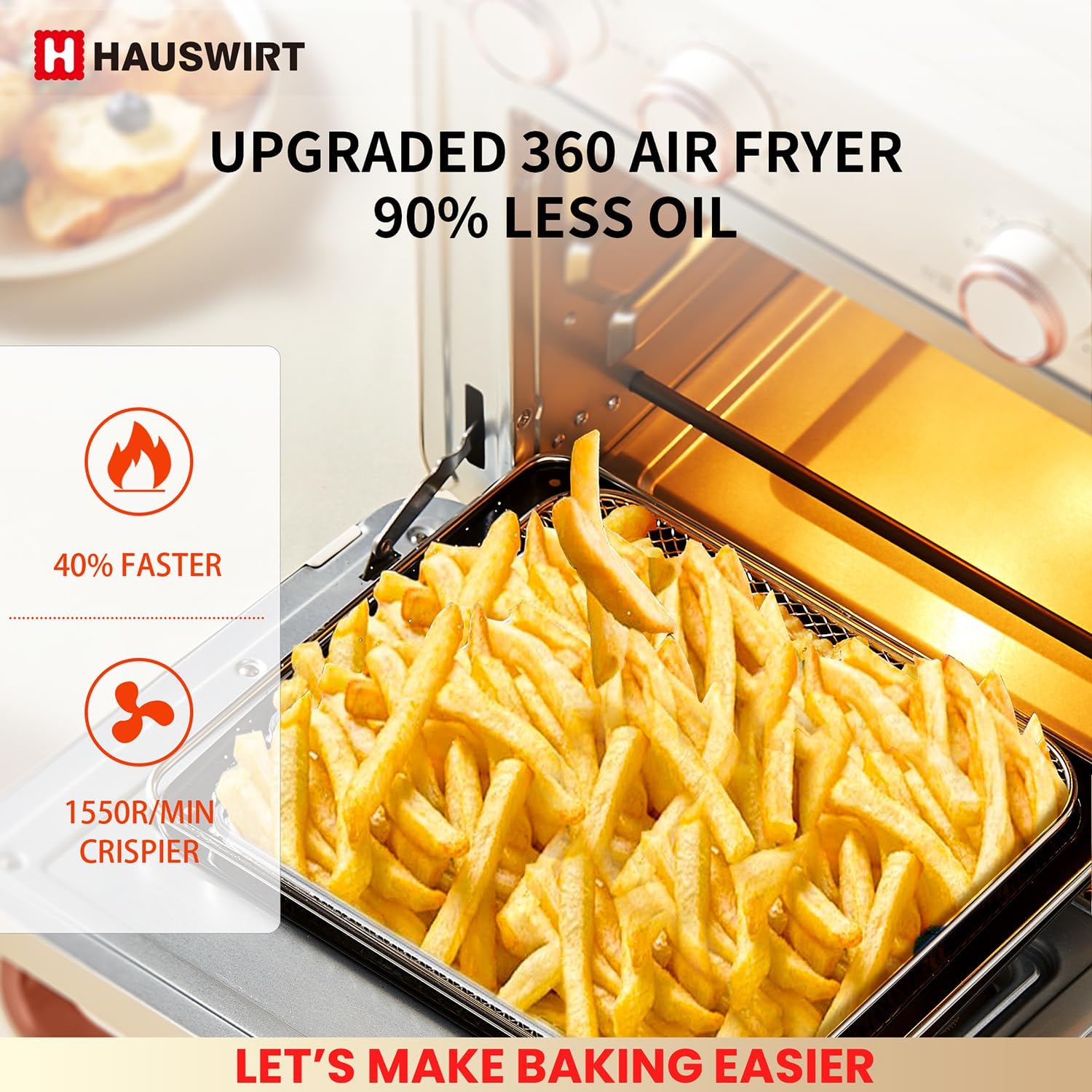 Hauswirt Retro Electric Oven & Air Fryer Combo 26.5Litter 190°F-450°F 1600W White