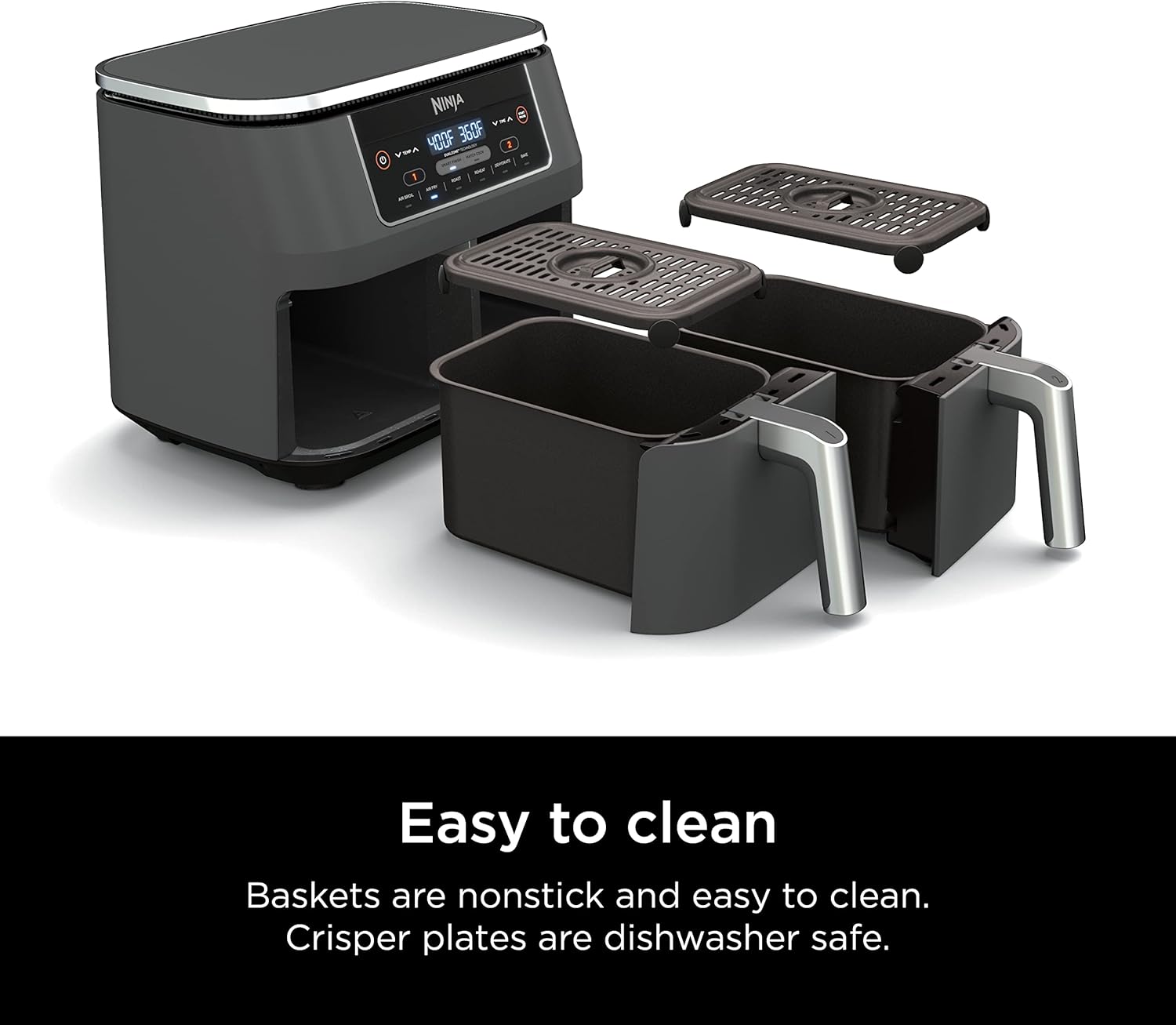 Ninja DZ201 Foodi 8 Quart 6-In-1 Dualzone 2-Basket Air Fryer with 2 Independent Frying Baskets, Match Cook & Smart Finish to Roast, Broil, Dehydrate & More for Quick, Easy Meals, Grey