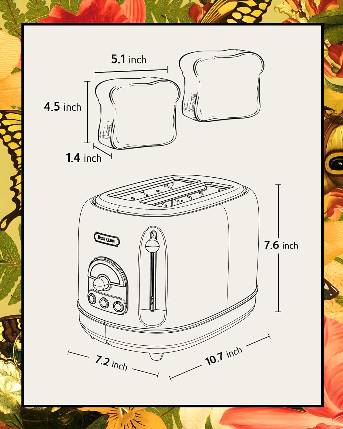 Hazel Quinn X Eduardo 2-Slice Retro Toaster 6 Browning Levels 3 Functions