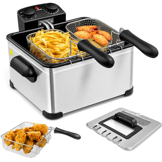 Simoe Deep Fryer with Basket Countertop with Timer and Temperature Knobs Stainless Steel 1700W