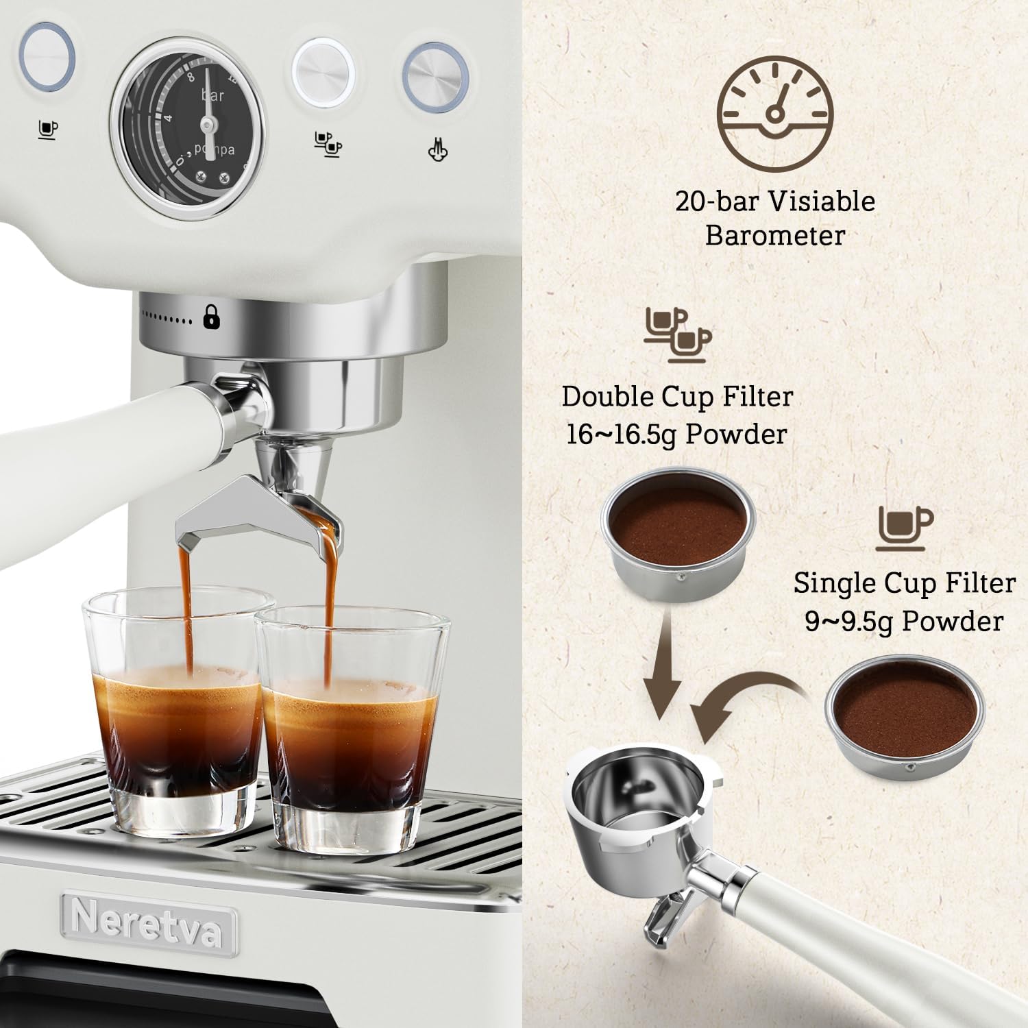 Neretva Professional Coffee and Espresso Machine for Home Barista 