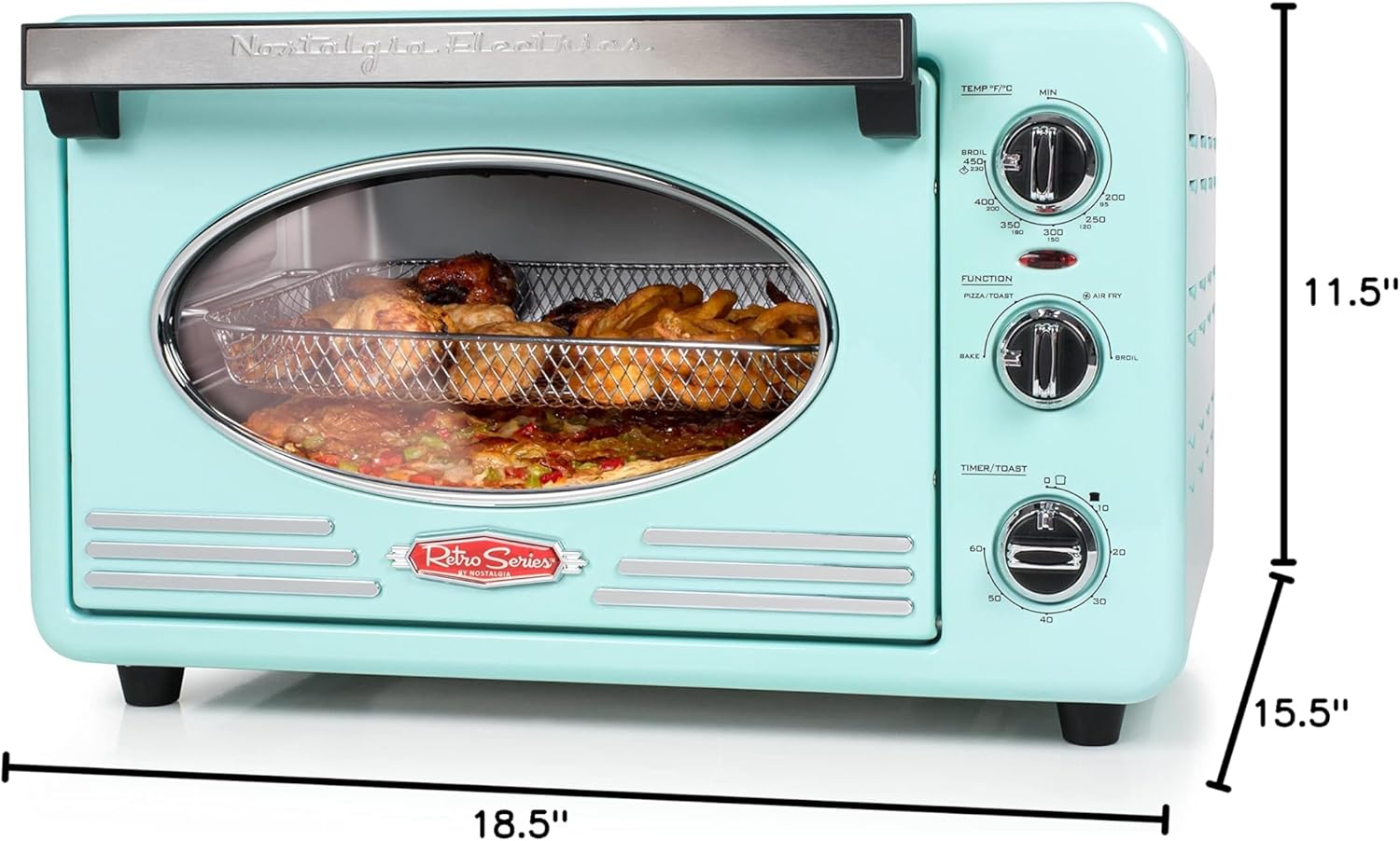 Nostalgia Retro Oven Broil Functions Includes Baking Pan and Frying Basket 21 Litter Aqua