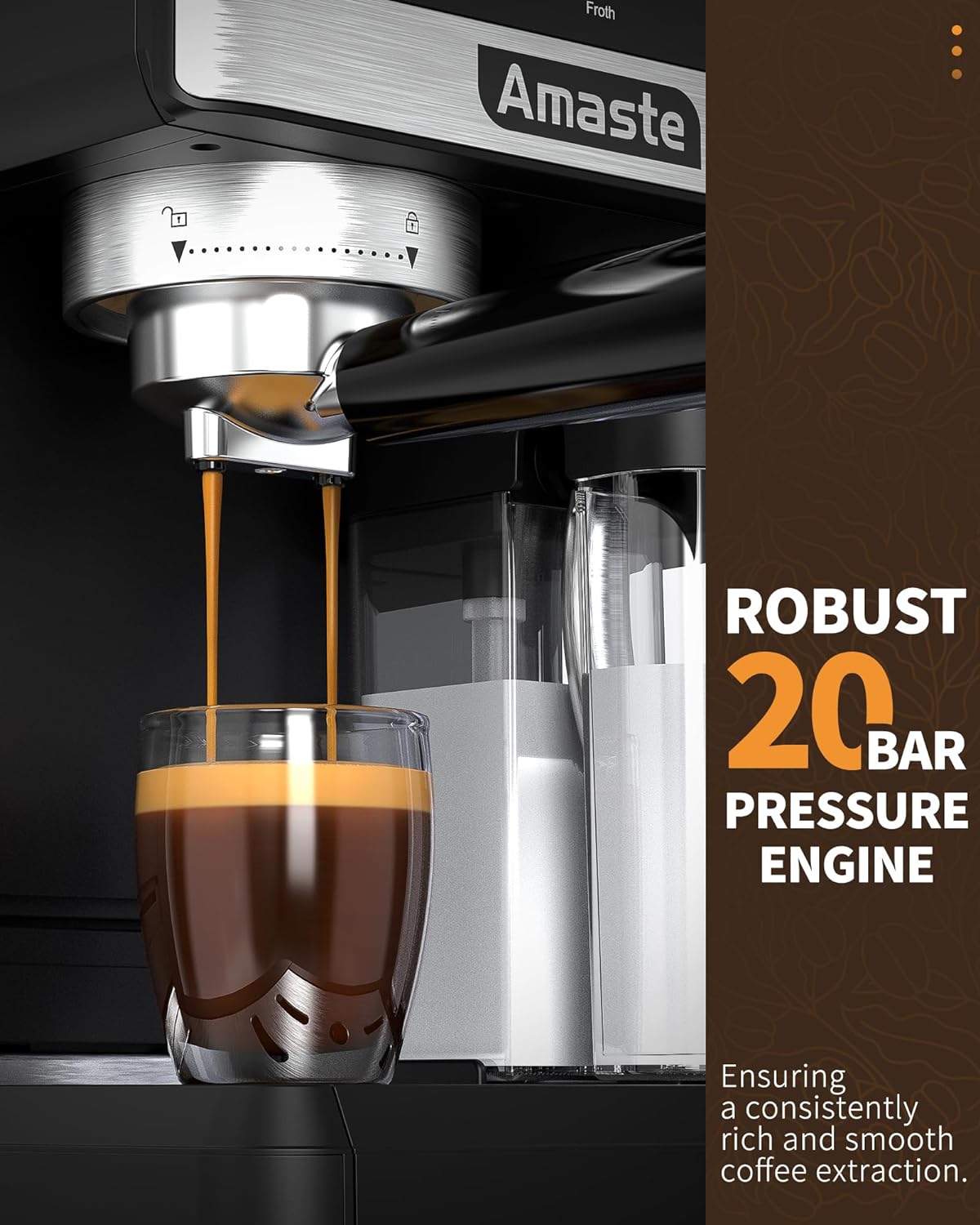 Amaste Espresso Machine 3-In-1 - 20 Bar with Touch Screen & Milk Frother 1350W