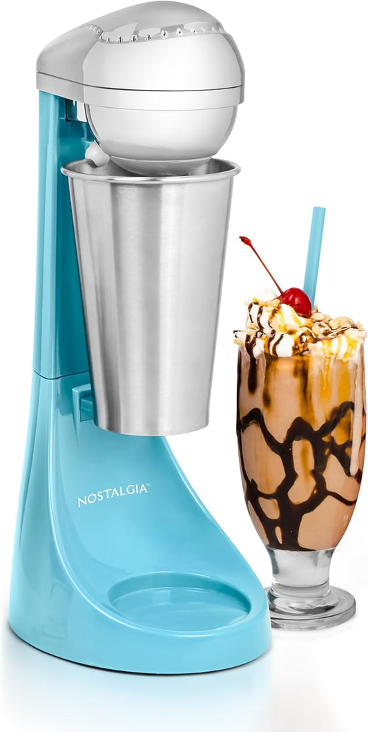 Nostalgia Two-Speed Electric Milkshake Maker and Drink Mixer, Includes 16-Ounce Stainless Steel Mixing Cup and Rod, Cream