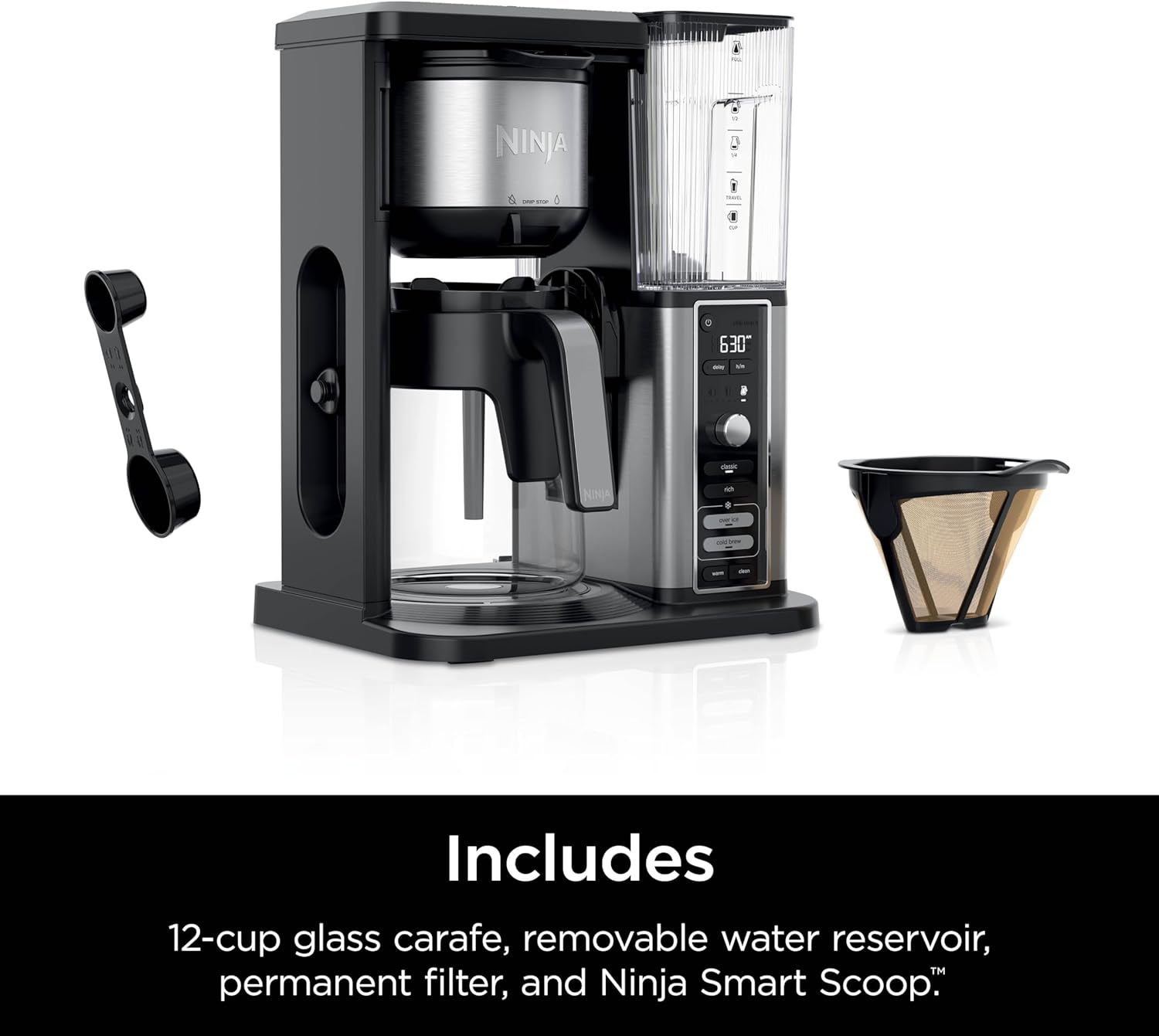 Ninja Hot & Iced XL Coffee Maker with Rapid Cold Brew, 4 Brew Styles, 8 Sizes Small Cup to Travel Mug, Single-Serve Coffee Brewer, 12-Cup Carafe, Permanent Filter, Removable Reservoir, Black, CM371