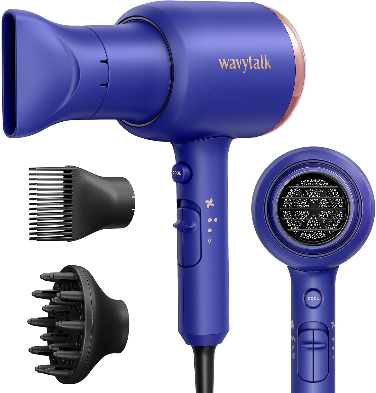 Wavytalk Professional Hair Dryer with Diffuser, 1875W Blow Dryer Ionic Hair Dryer for Women with Constant Temperature, Hair Dryer with Ceramic Technology Fasting Drying Light and Quiet, Black