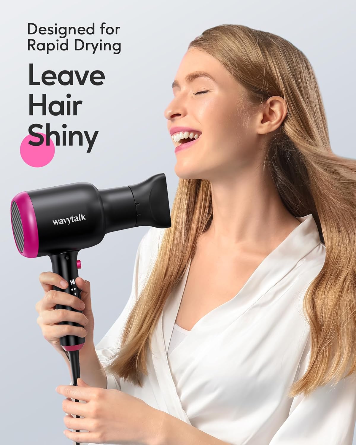 Wavytalk Professional Hair Dryer with Diffuser, 1875W Blow Dryer Ionic Hair Dryer for Women with Constant Temperature, Hair Dryer with Ceramic Technology Fasting Drying Light and Quiet, Black