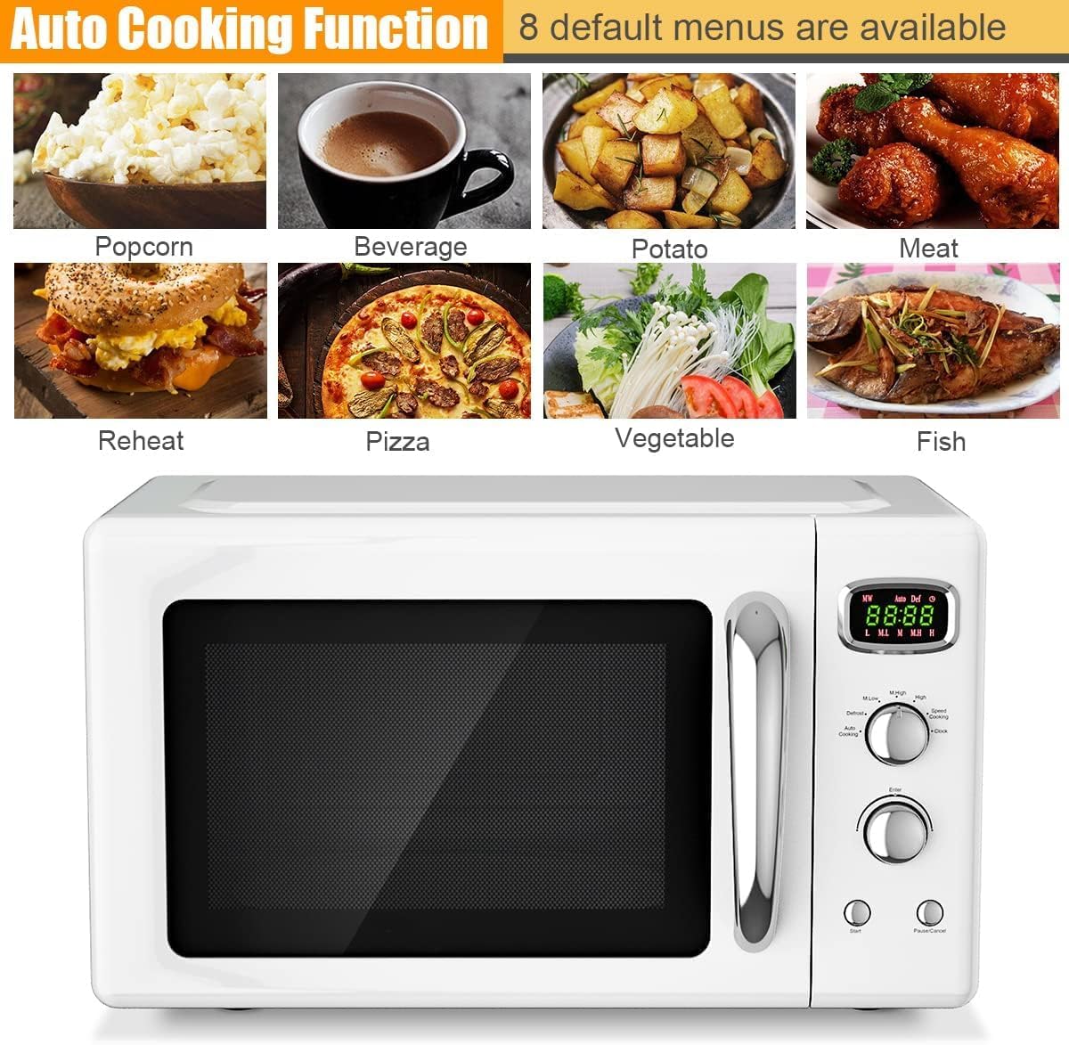 SIMOE Retro Microwave Oven 25L Defrost & Auto Cooking Function LED Display White