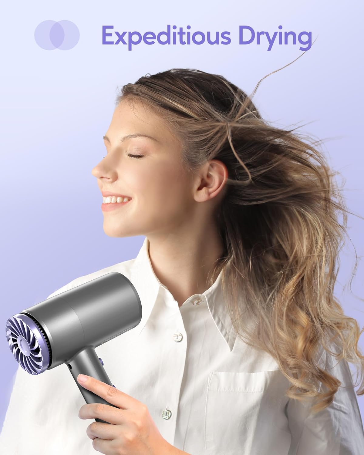 Wavytalk Hair Dryer with Diffuser 1875W Ionic Blow Dryer for Fast Drying with Concentrator Lightweight, Purple.