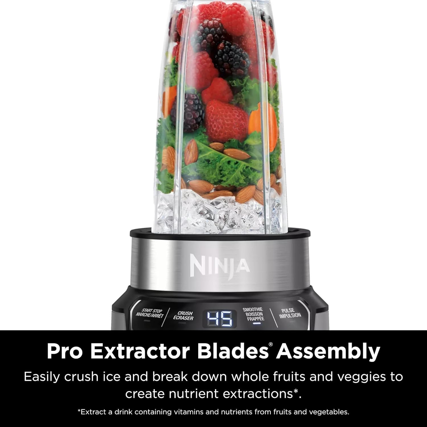 Ninja BN401 Nutri Pro Compact Personal Blender, Auto-Iq Technology, 1000-Peak-Watts, for Frozen Drinks, Smoothies, Sauces & More, with (2) 24-Oz. To-Go Cups & Spout Lids, Cloud Silver