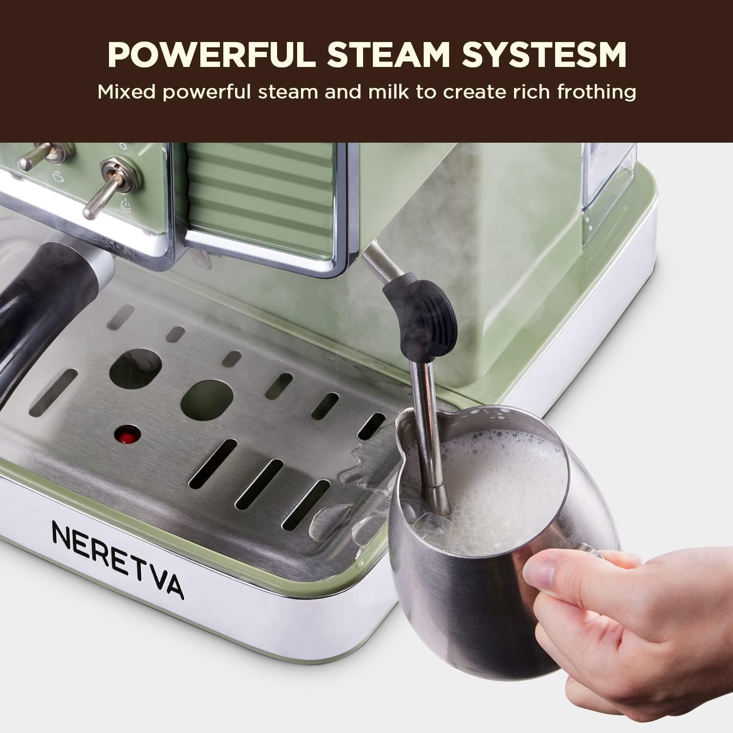 Neretva Espresso Coffee Machine 15 Bar with Milk Frother Steam 