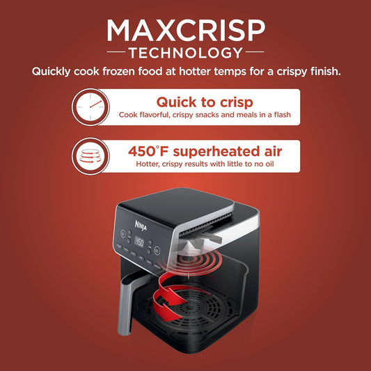 Ninja Air Fryer Pro XL 6-In-1 with 6.5 QT Capacity, Max Crisp, Air Fry, Air Roast, Bake, Reheat, Dehydrate, Max Crisp Technology with 450F, Nonstick Basket & Crisper Plate, Grey, AF181