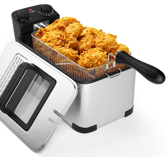 Simoe Deep Fryer with Basket Countertop with Timer and Temperature Knobs Stainless Steel 1700W