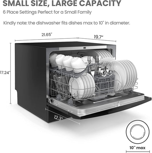 COMFEE’ Countertop Dishwasher, Energy Star Portable Dishwasher, 6 Place Settings & 8 Washing Programs, Speed, Baby-Care, ECO& Glass, Dish Washer for Dorm, RV& Apartment, Black