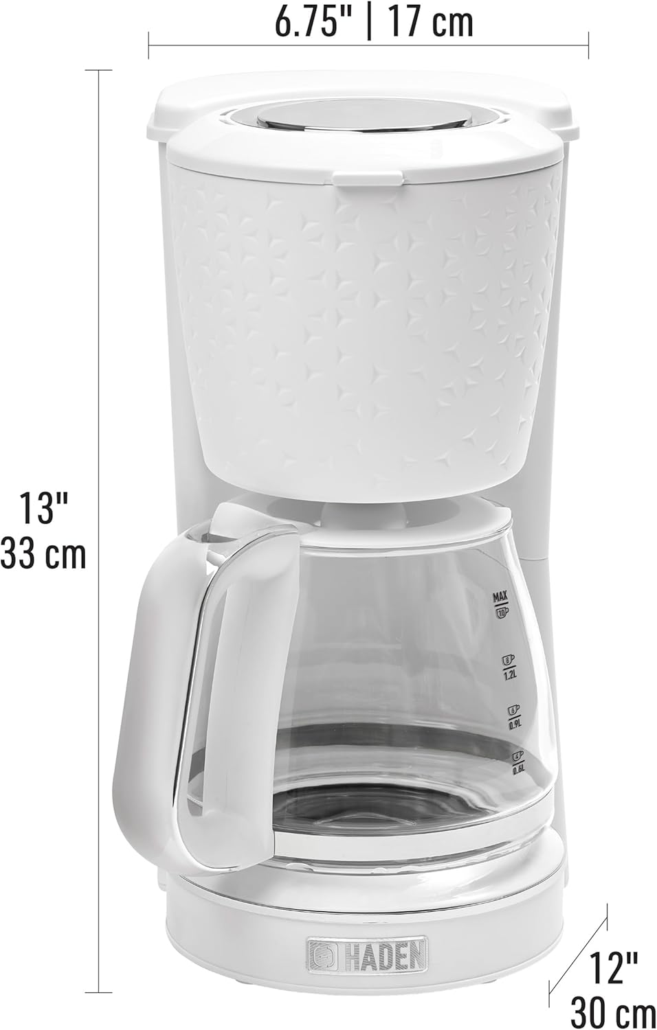 HADEN Starbeck Drip Coffee Machine Drip and Keep Warm Function 1.5 Liter  White/Chrome