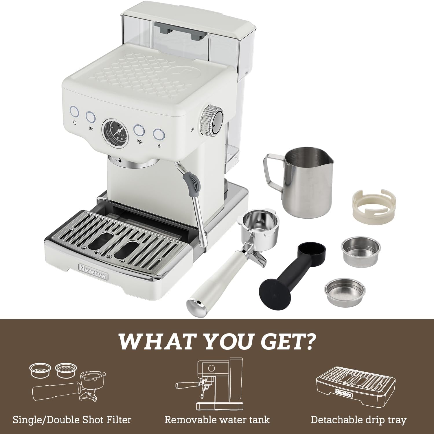 Neretva Professional Coffee and Espresso Machine for Home Barista 