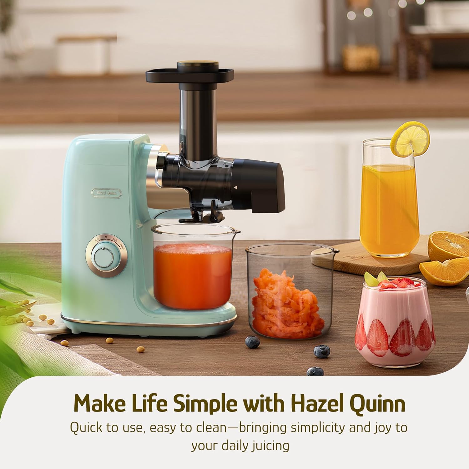 Hazel Quinn Masticating Juicer Cold Press 2 Speed Control Quiet Operation