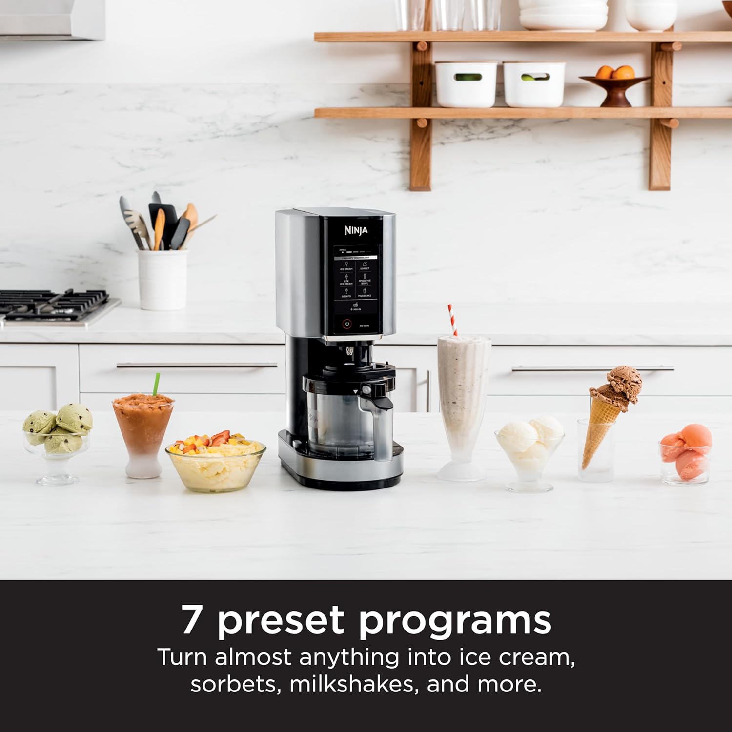 Ninja NC301 Creami Ice Cream Maker, for Gelato, Mix-Ins, Milkshakes, Sorbet, Smoothie Bowls & More, 7 One-Touch Programs, with (2) Pint Containers & Lids, Compact Size, Perfect for Kids, Silver