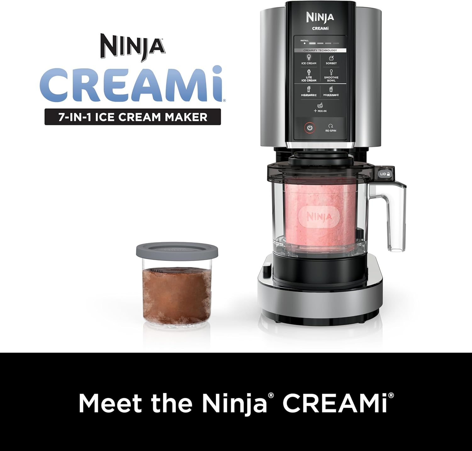 Ninja NC301 Creami Ice Cream Maker, for Gelato, Mix-Ins, Milkshakes, Sorbet, Smoothie Bowls & More, 7 One-Touch Programs, with (2) Pint Containers & Lids, Compact Size, Perfect for Kids, Silver