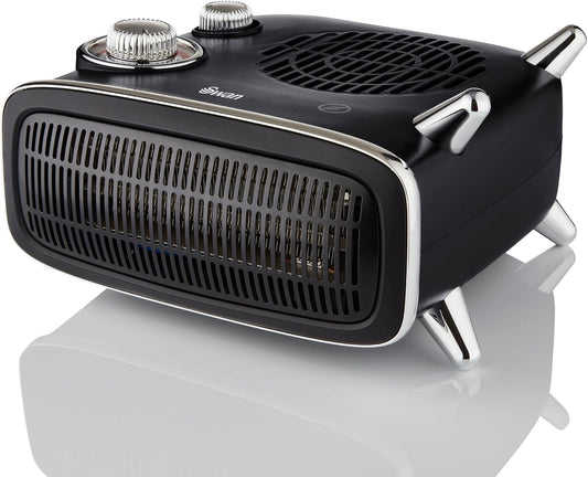 Swan Vertical Heater With 2 Heat Settings & Adjustable Thermostat 1800W Black and Chrome