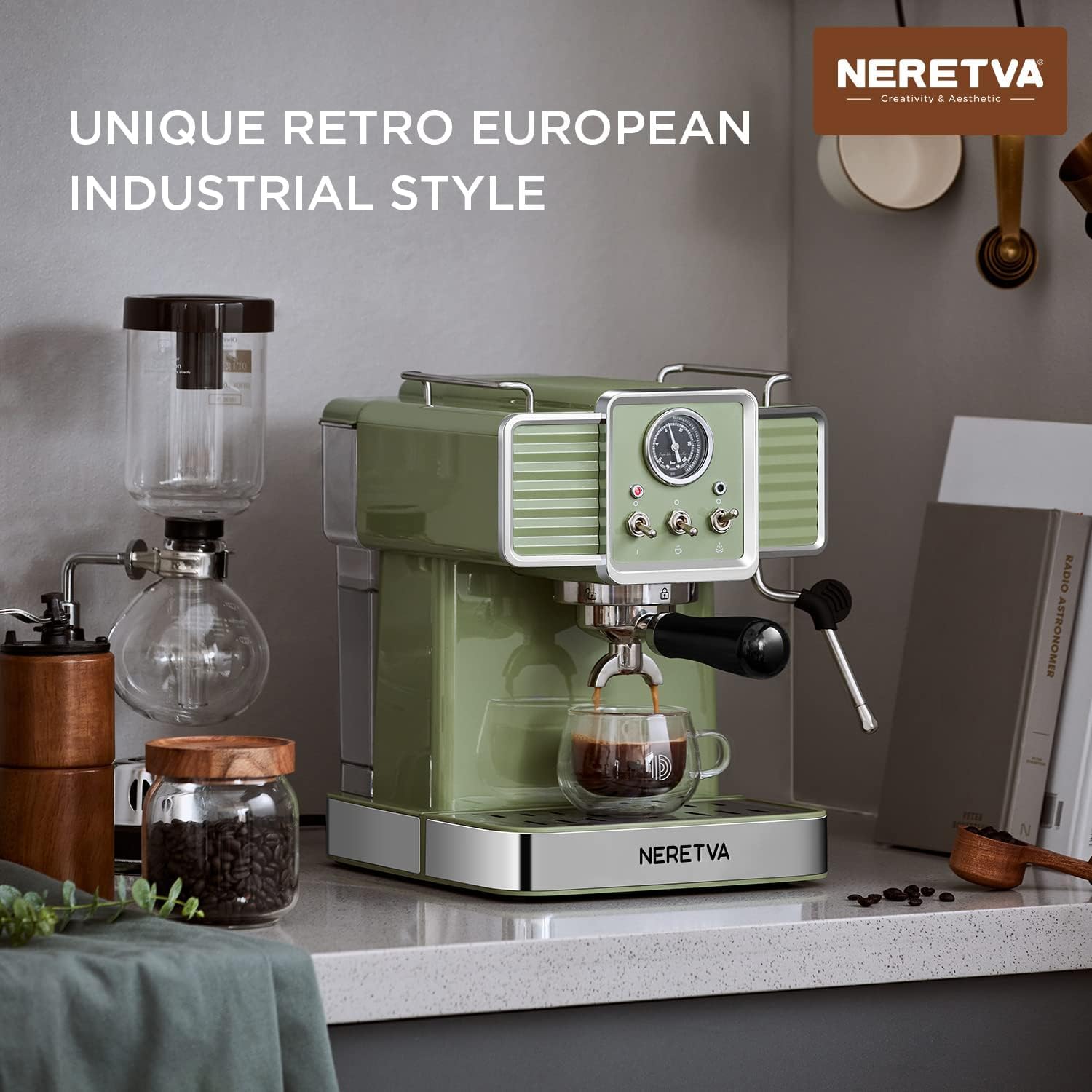 Neretva Espresso Coffee Machine 15 Bar with Milk Frother Steam 