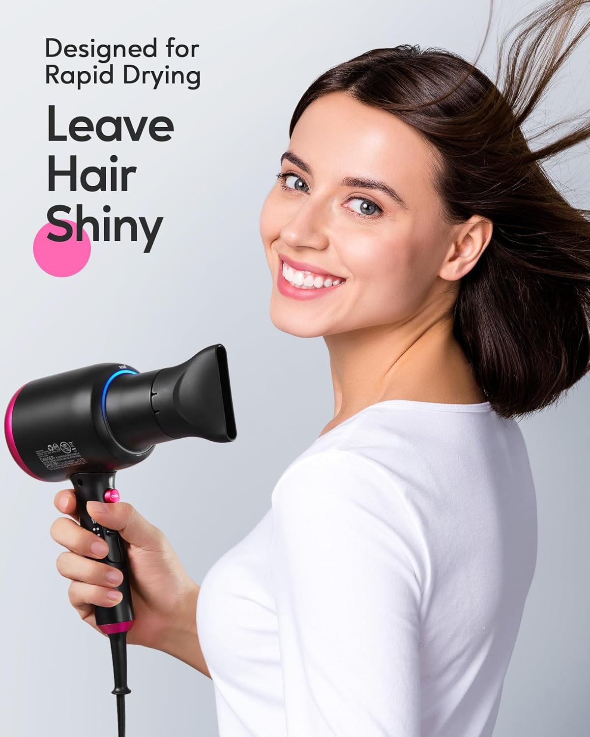 Wavytalk Professional Black Ionic Hair Dryer for Women with Diffuser, 1875W Ceramic Blow Dryer, 4 Attachments for Fast Drying, Light and Quiet