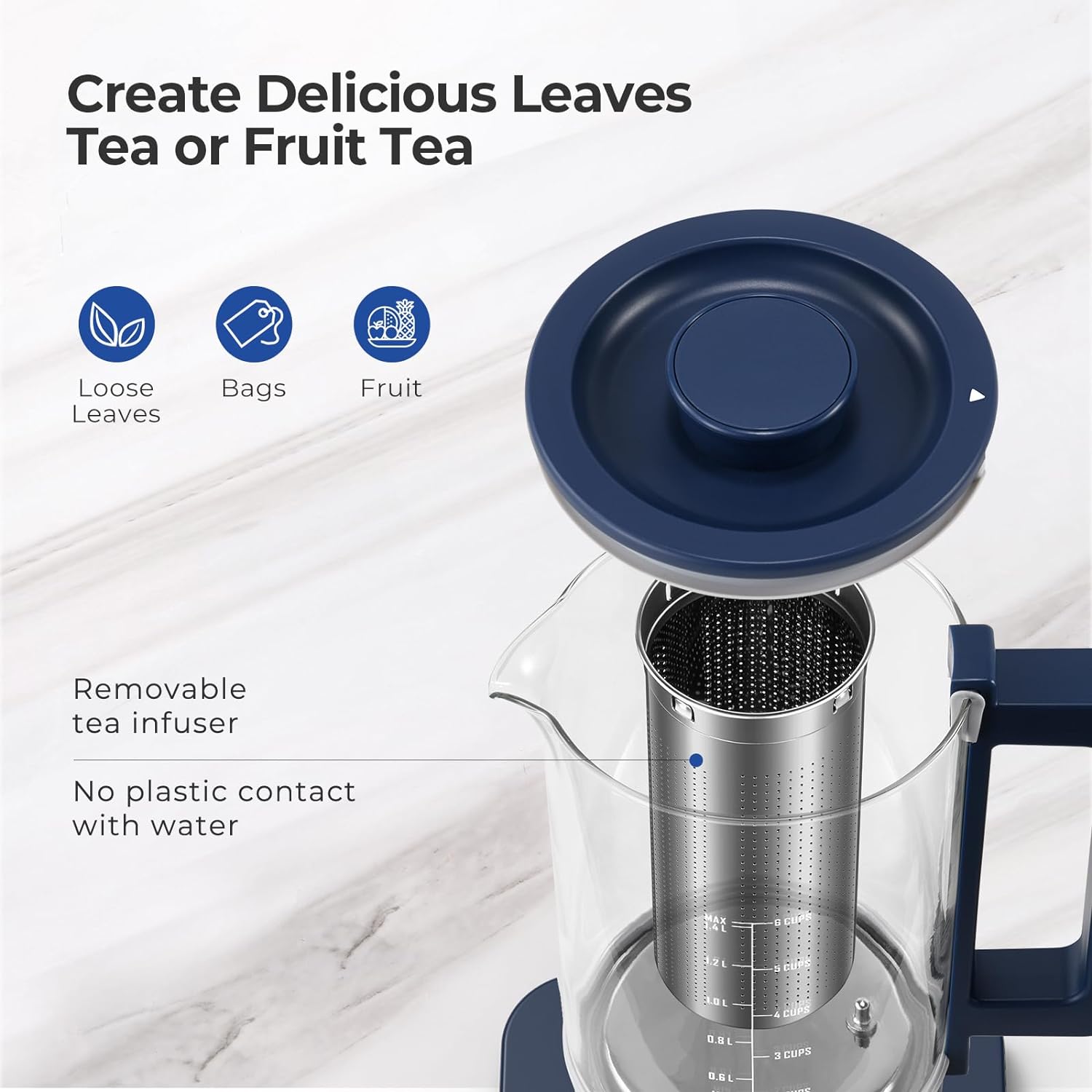 Northmas Electric Tea Maker 1.4L Temperature Control with Infuser Auto Shut-Off 1200W Blue