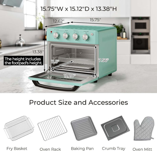 SIMOE Retro Oven & Air Fryer 19L 5 Accessories & Recipe Book Turquoise