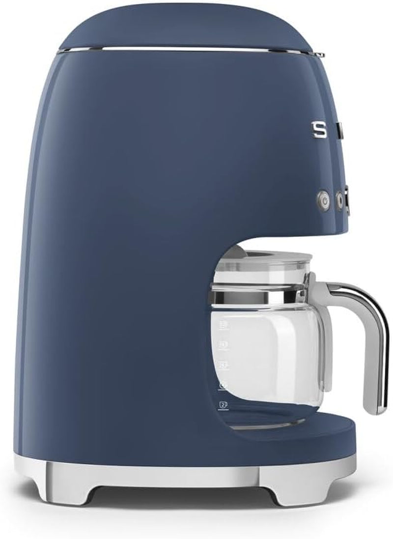 Smeg 50'S Retro Style Aesthetic Drip Coffee Machine with 10 Cup Glass Carafe, Auto Start Feature, Keep Warm Plate, and Two Coffee Strength Settings (Navy Blue)