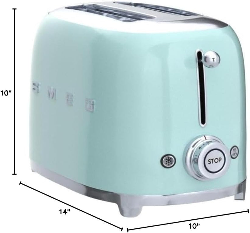 SMEG 2 Slice Toaster with 6 Presets and Defrost Function and Removable Crumb Tray TSF01PGUS, Pastel Green