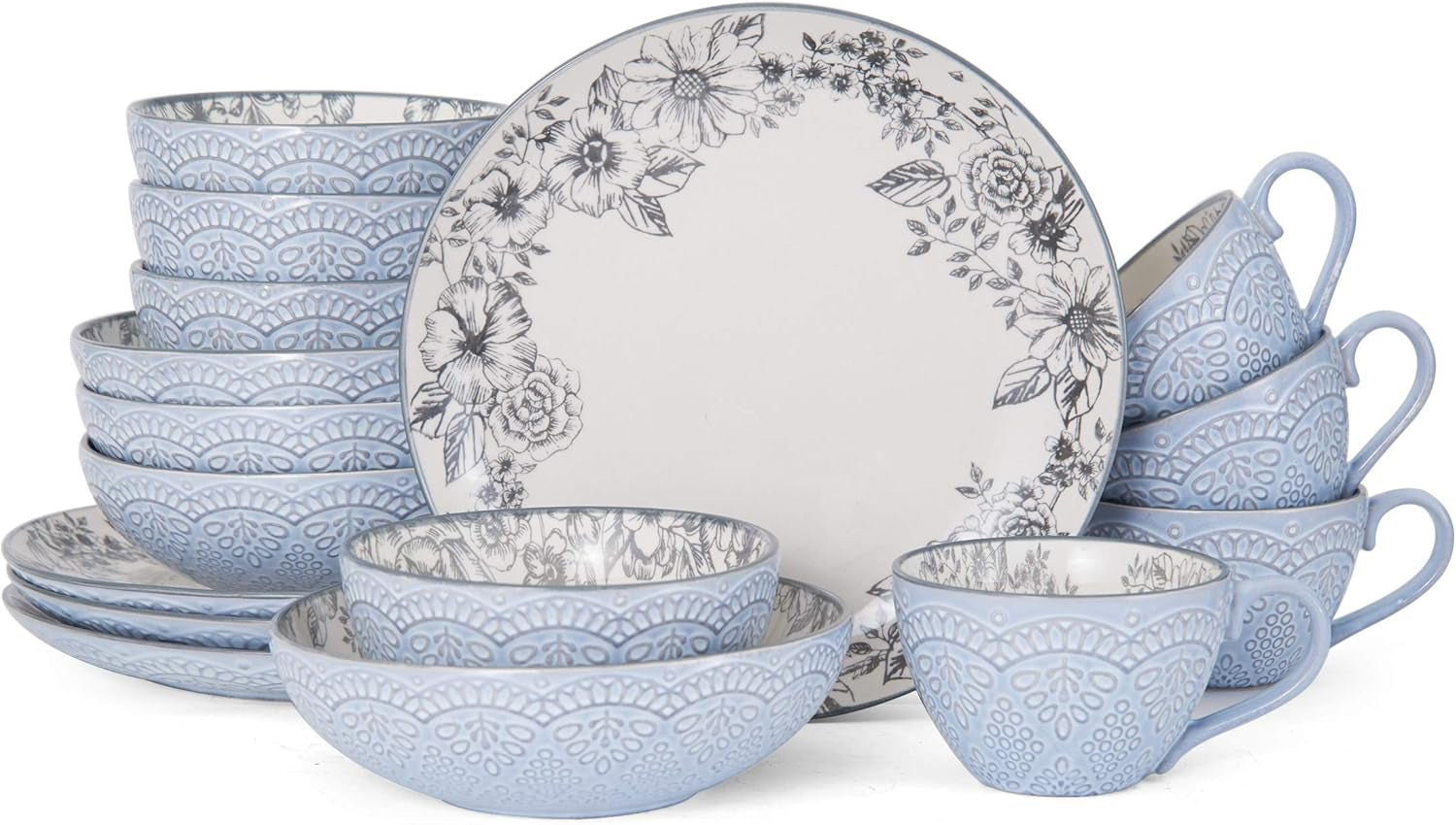 Pfaltzgraff Gabriela Gray 16-Piece Stoneware Dinnerware Set, Service for 4 - ,Gabriela Grey