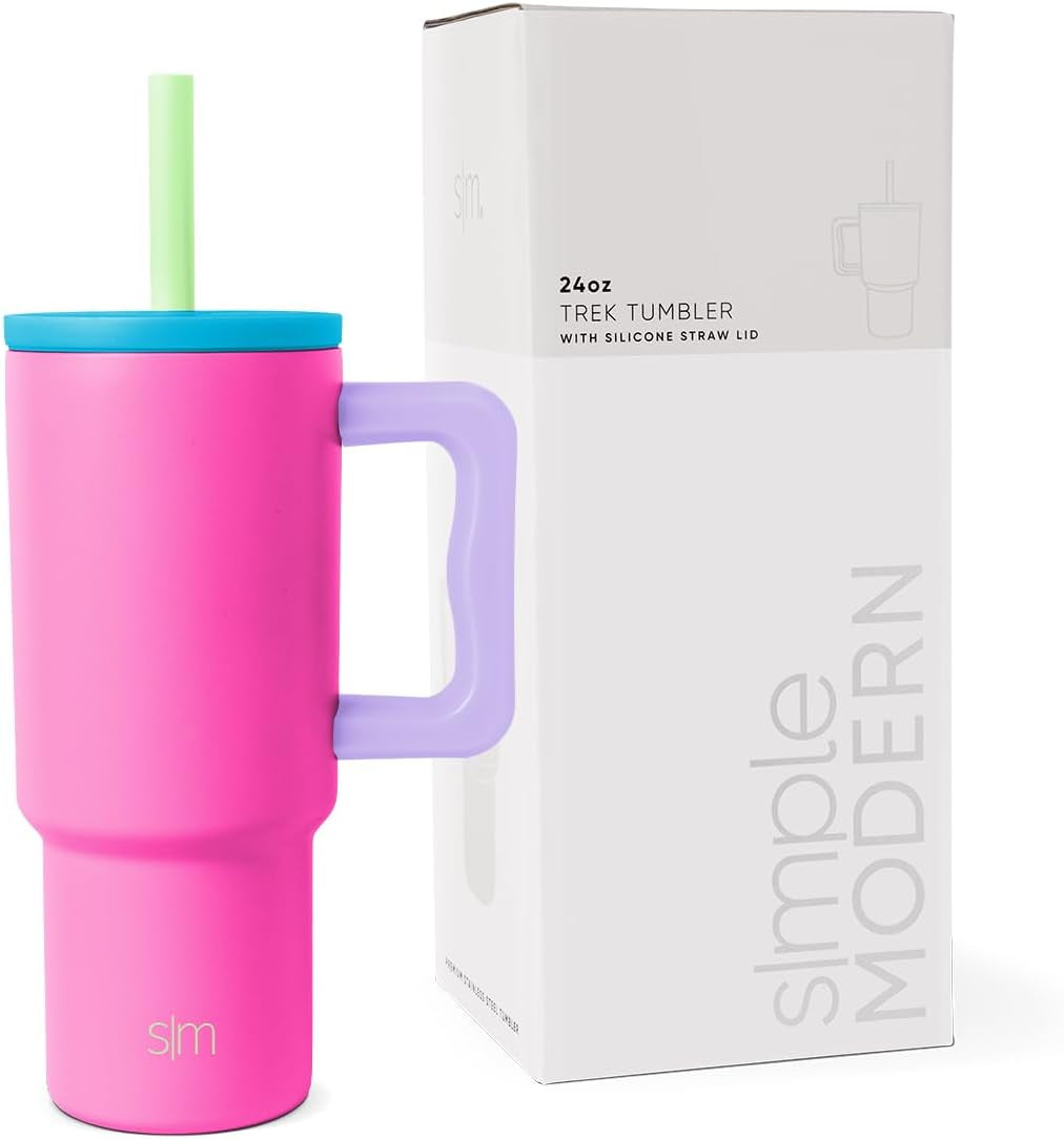 Simple Modern Kids 24 Oz Tumbler with Handle and Silicone Straw Lid | Spill Proof and Leak Resistant | Reusable Stainless Steel Bottle | Gift for Kids Boys Girls | Trek Collection | 80S Mix