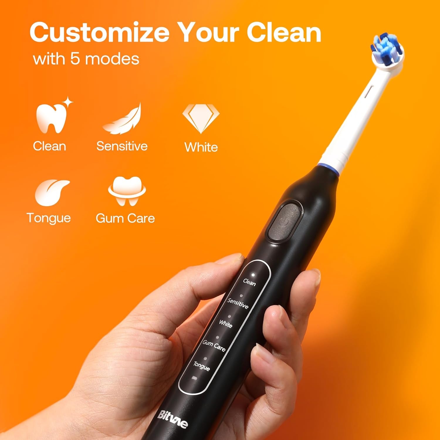 Bitvae Electric Toothbrush 8 Brush 5 Modes Brushing Black