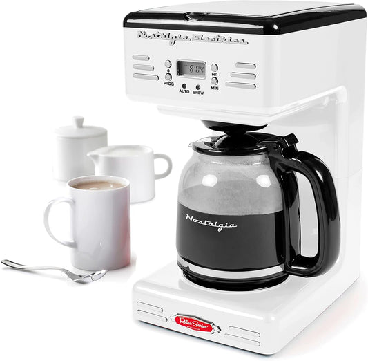 Nostalgia Retro 12-Cup Programmable Coffee Maker with LED Display, Automatic Shut-Off & Keep Warm, Pause-And-Serve Function, White