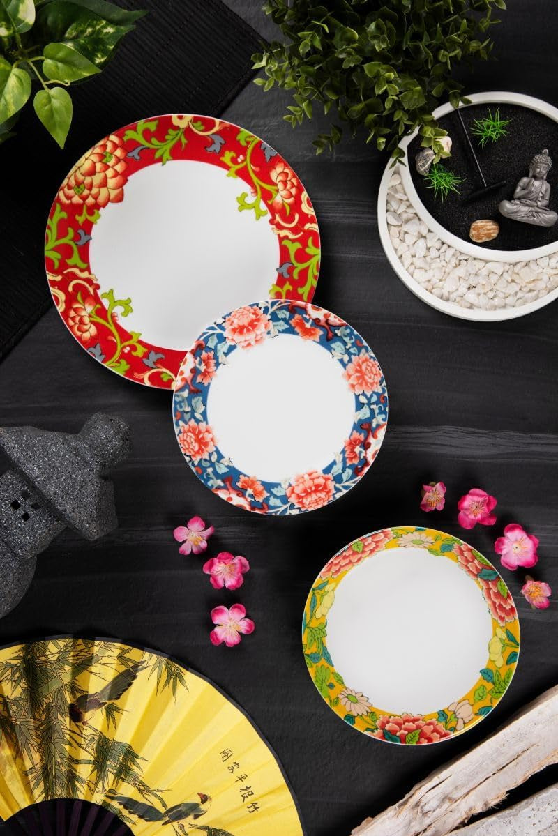 Excelsa Oriental Spring Servizio Piatti 12 Pezzi, Porcellana, Set 4 Persone, Multicolore