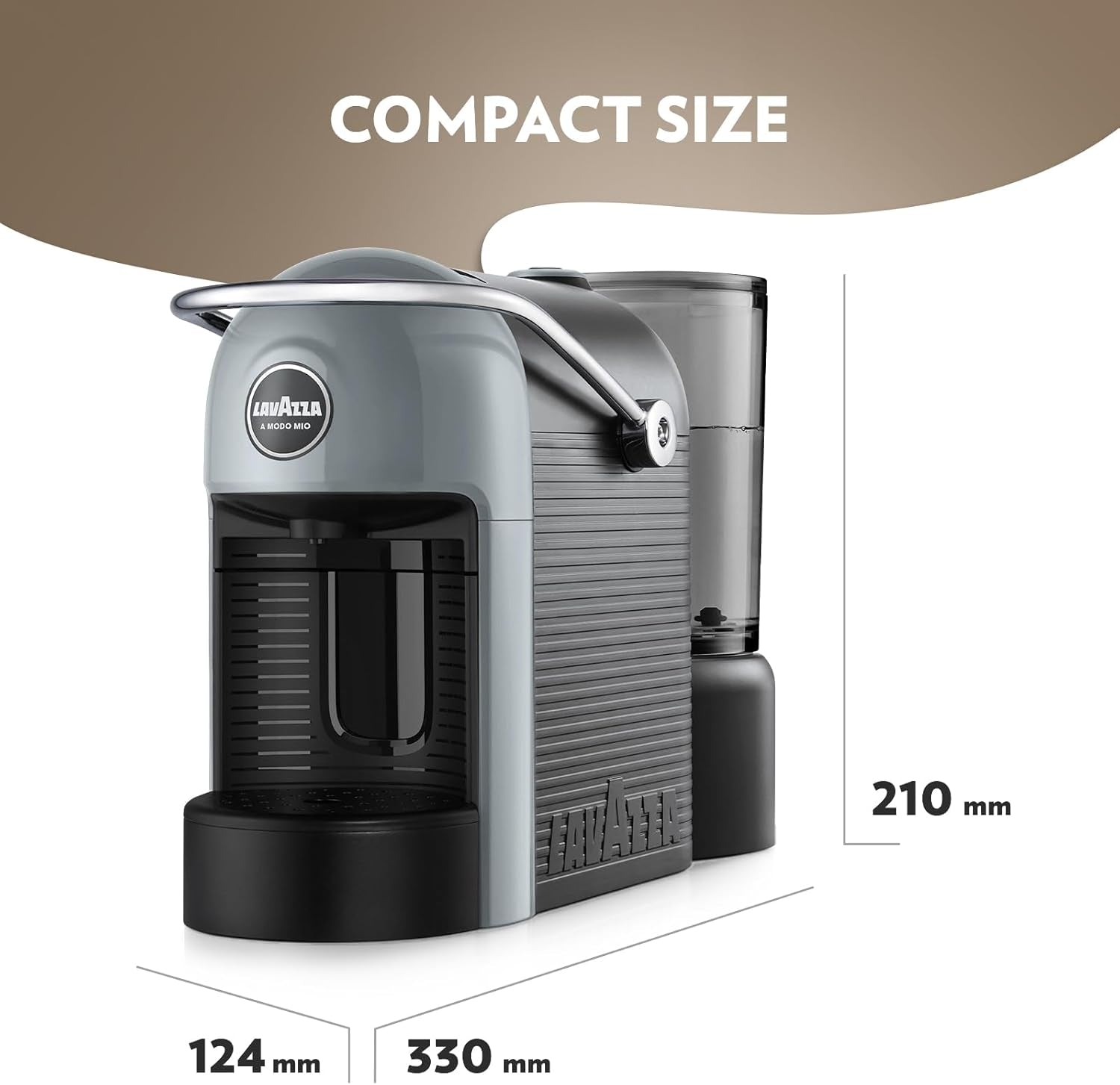 , a Modo Mio Jolie EVO, Coffee Capsule Machine, Made from 36% Recycled Plastic, Compatible with a Modo Mio Pods, with Removable Cup Rest, Automatic Shut-Off, 1250 W, 220–240 V, 50–60 Hz, Grey