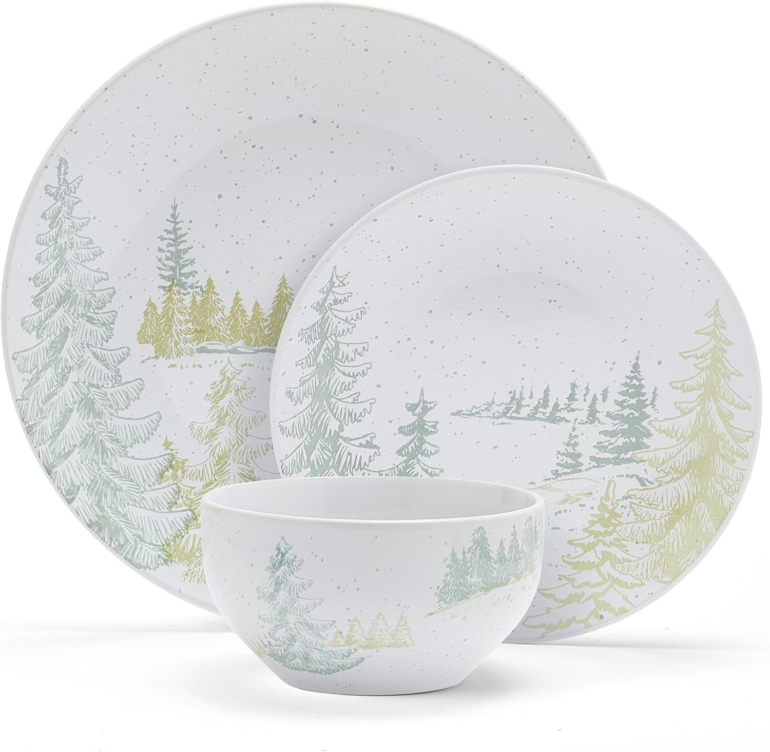 Pfaltzgraff Tranquil Trails Forest 12 Piece Dinnerware Plate Bowl Set, Service for 4