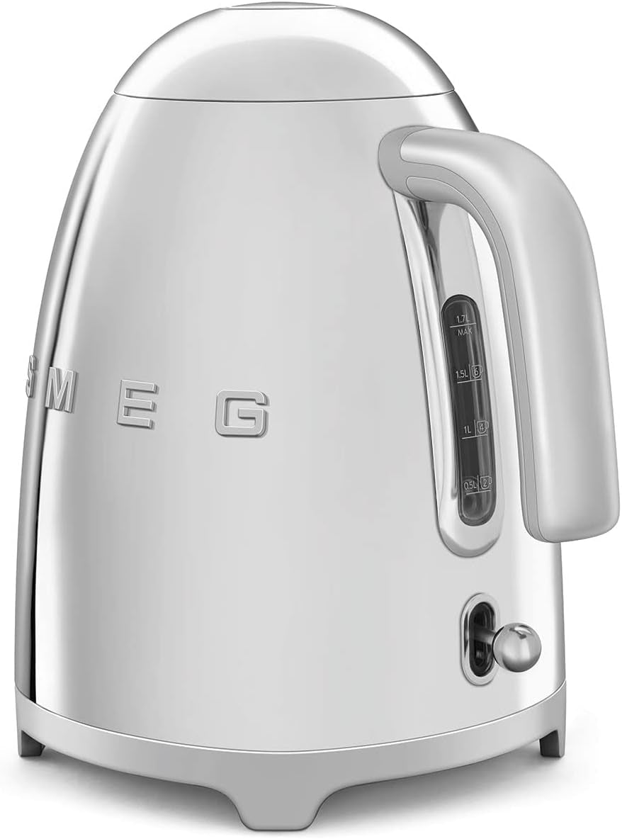 SMEG 50'S Retro Style Electric Water Kettle with Automatic Shutoff, Removable Base, and Water Indicator, KLF03SSUS, Polished Stainless Steel