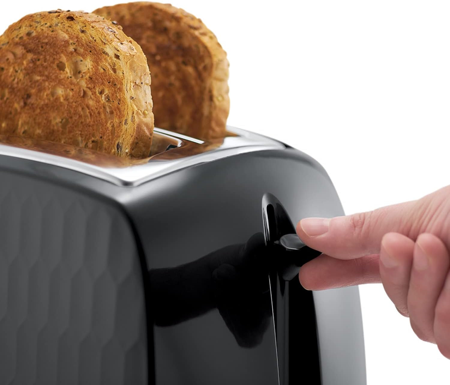 Honeycomb 2 Slice Toaster (Extra Wide Slots, High Lift Feature, 6 Browning Levels, Frozen/Cancel/Reheat Function, Removable Crumb Tray, 850W, Black, Textured High Gloss) 26061