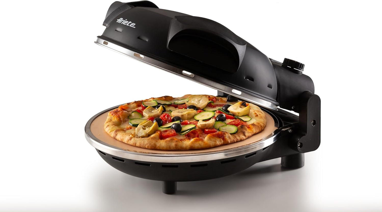 Ariete 917 Forno Pizza - Pizza in 4 Minuti - Piastra in Pietra Refrattaria Con Trattamento Antiaderente - Temperatura Max 400° - 1200 Watt - Timer 30’ - Nero