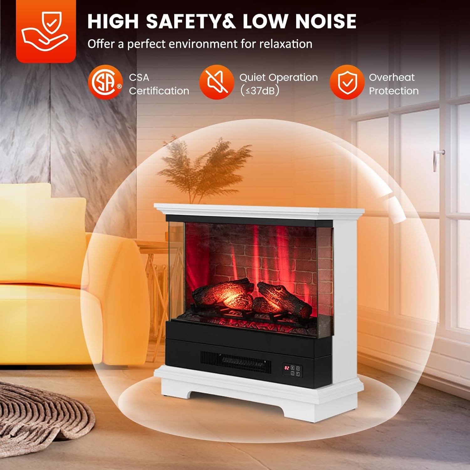 SIMOE Electric Fireplace 3D Flame & 7 Flame Colors Overheat Protection & Remote Control & Timer