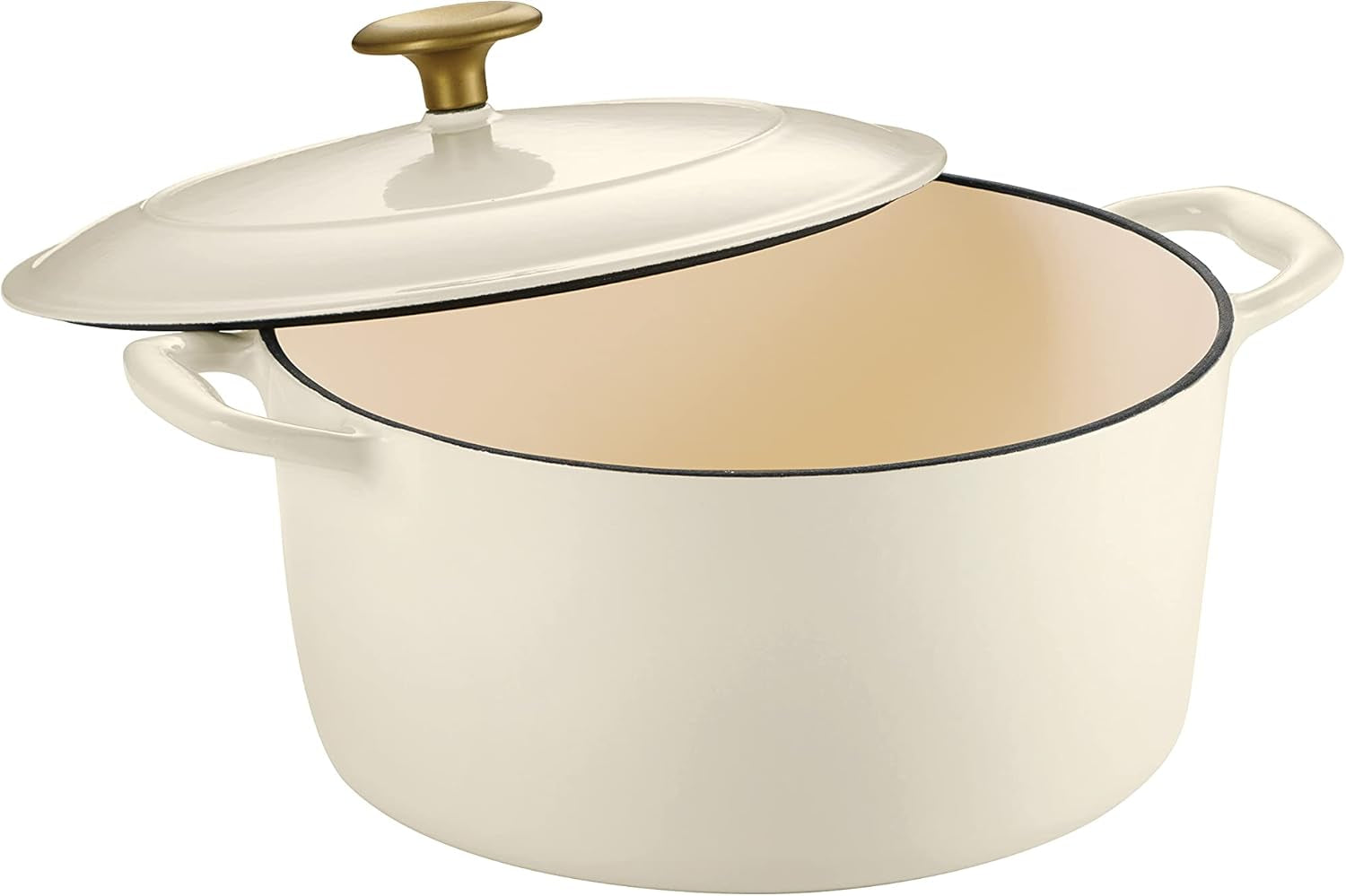 Tramontina Dutch Oven Cast Iron 5.5 Qt Latte with Gold Stainless Steel Knob, 80131/085DS