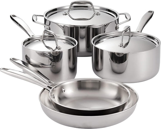 Tramontina Tri-Ply Clad Stainless Steel 8-Piece Cookware Set with Lids, Pots and Pans Kitchen Set, Induction-Ready, Dishwasher-Safe, Nsf-Certified, Made in Brazil