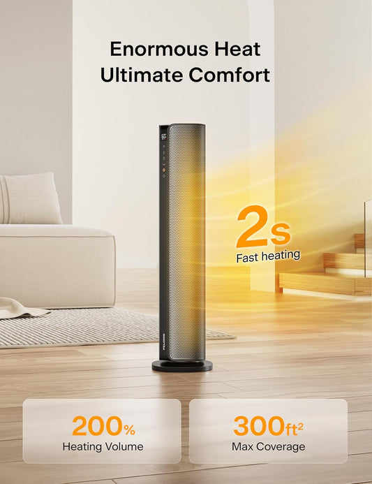 PELONIS Space Heater Large Room, 30" Smart Electric Heaters with Thermostat, App & Voice Remote, 4 Heat Settings, ECO Mode, 24H Timer, Oscillating Tower Heaters for Indoor Use, Bedroom, Office