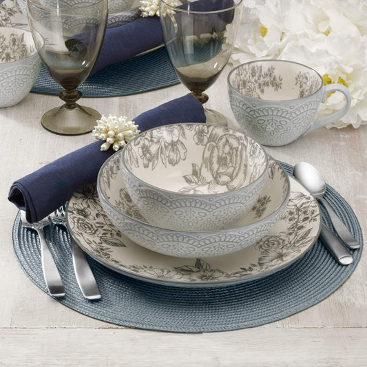 Pfaltzgraff Gabriela Gray 16-Piece Stoneware Dinnerware Set, Service for 4 - ,Gabriela Grey