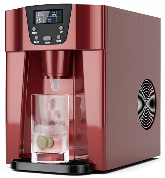 SIMOE Countertop Ice Maker with Built-In Water Dispenser, 36Lbs Compact Ice Machine with LED Display for Kitchen/Office/Bar/Home (Dark Red)