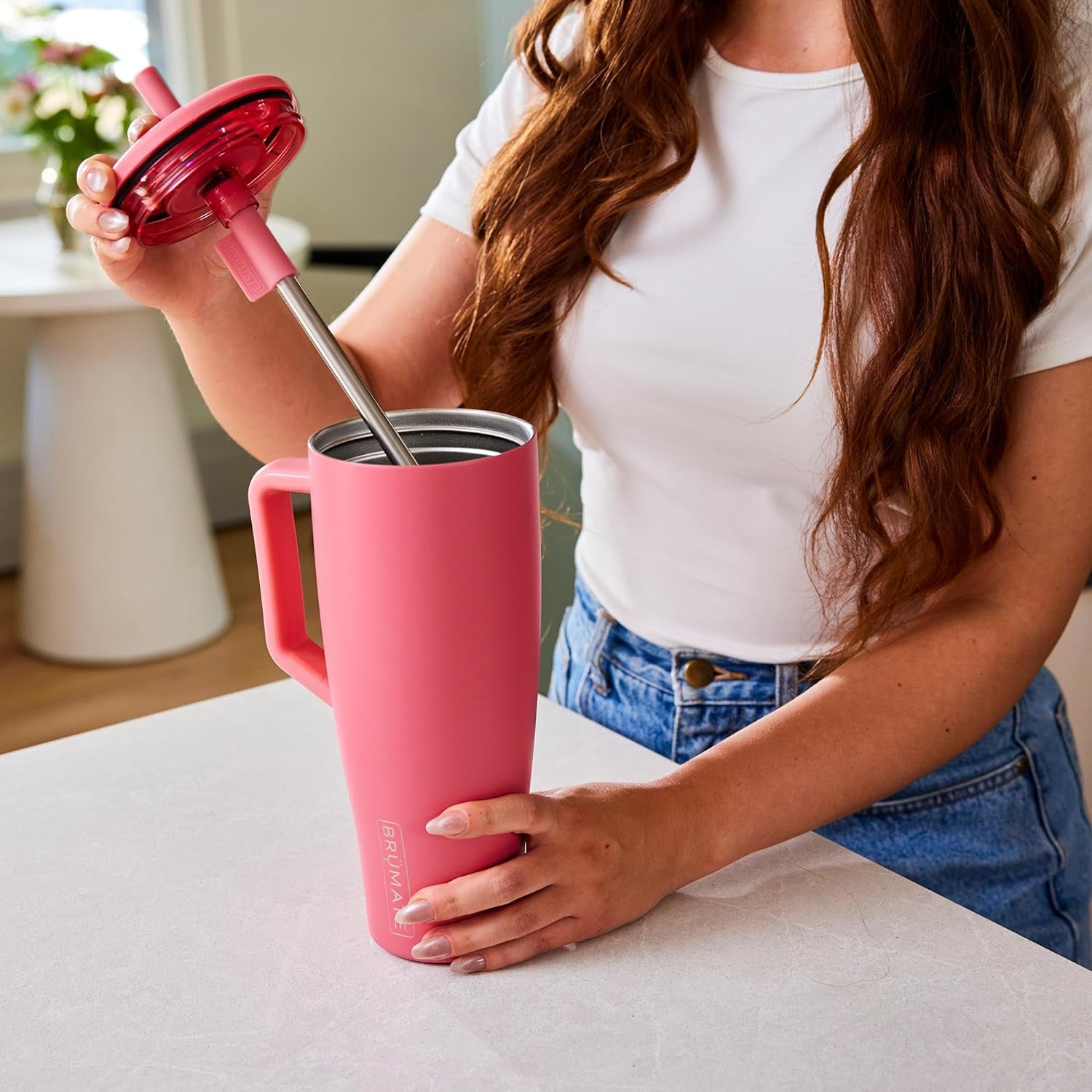 Brümate Era 40 Oz Tumbler with Handle and Straw | 100% Leakproof Insulated Tumbler with Lid and Straw | Made of Stainless Steel | Cup Holder Friendly Base | 40Oz (Rose Taupe)