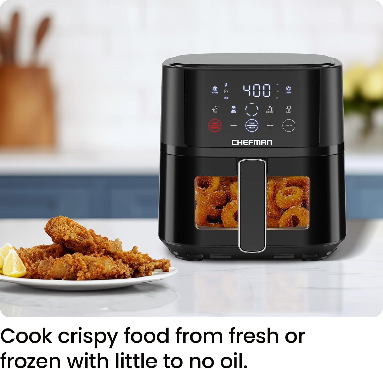 Chefman Air Fryer – 4 QT Compact Airfryer for Quick & Easy Meals, Features Hi-Fry Technology for Extra Crisp, Easy-View Window, Touch Controls with 4 Presets, Nonstick & Dishwasher Safe Basket - Black