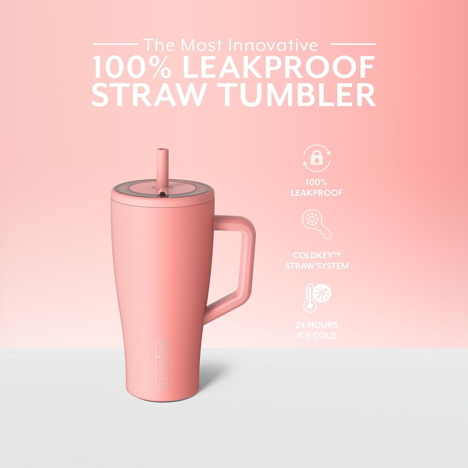 Brümate Era 30 Oz Tumbler with Handle and Straw | 100% Leakproof Insulated Tumbler with Lid and Straw | Made of Stainless Steel | Cup Holder Friendly Base | 30Oz (Guava)