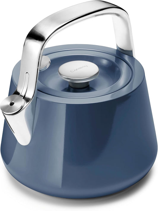 Caraway 2 Quart Whistling Tea Kettle - Durable Stainless Steel Tea Pot - Fast Boiling, Stovetop Agnostic - Non-Toxic, PTFE & PFOA Free - Includes Pot Holder - Navy